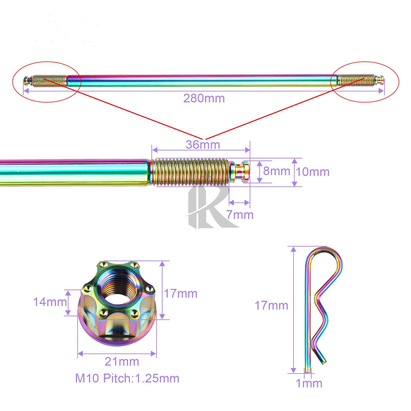 GR5 M10x280mm Titanium Bolt with Nut for Motorcycle Front Wheel Axle Shock Absorption PVD Coating Rfx Brand China Origin