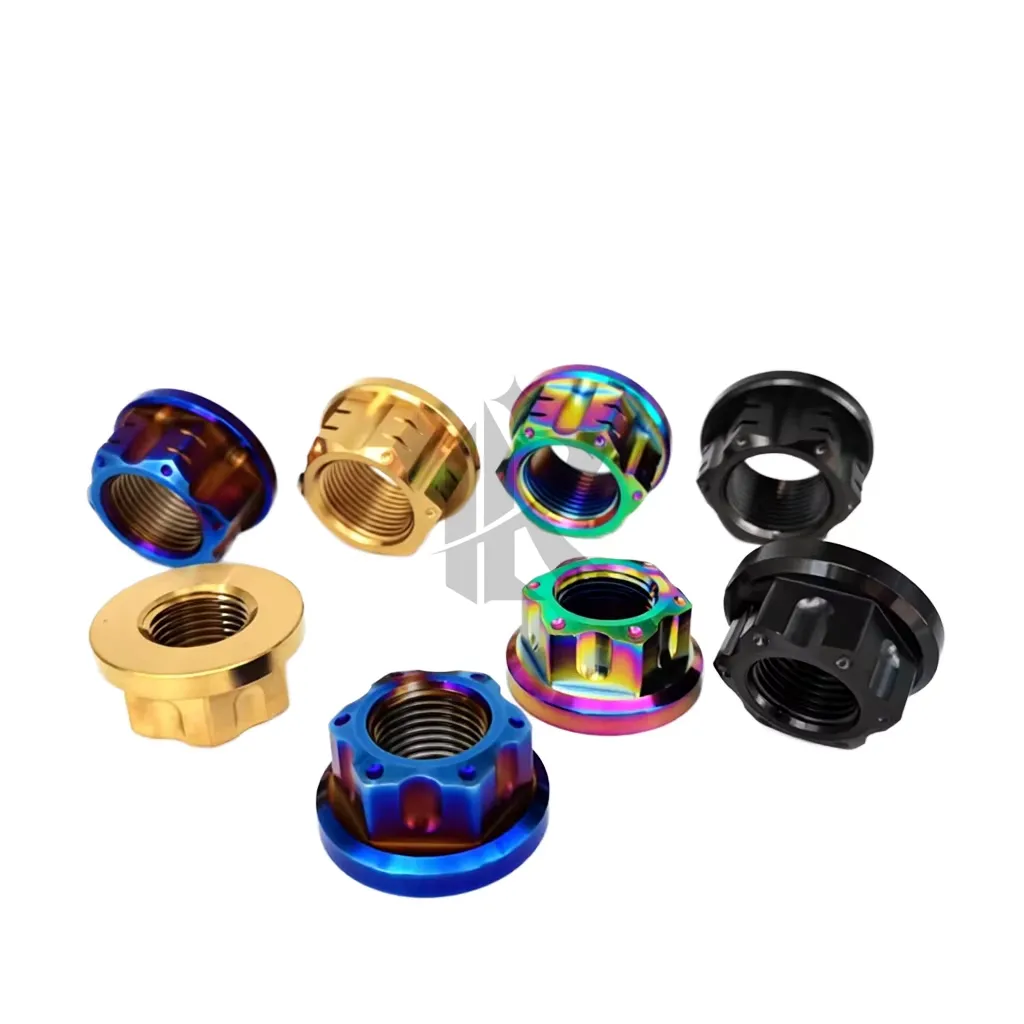 Titanium Alloy Flat Head Anodized Flange Nuts M8 Class 10 UNC Thread 2 Per Bolt for Bicycle Motorcycle Car Rear Axle Spindle