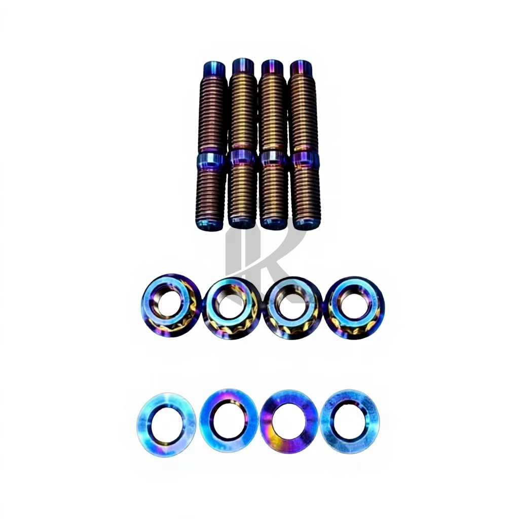 Precision M10x1.25x45 UNF Burnt Blue Finish Titanium Stud Bolts Exhaust Manifold Rod Ends