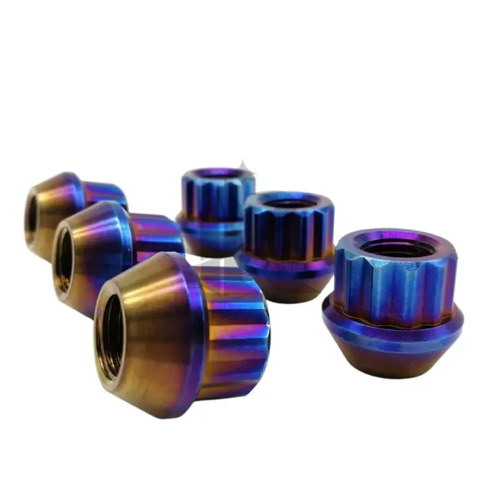 Auto Part Titanium Lug Nuts M12 M14 Gr2 Gr5 Anodized 12 Point Flange Nut Turning Cnc Custom Laser Equipment Manufacture Services
