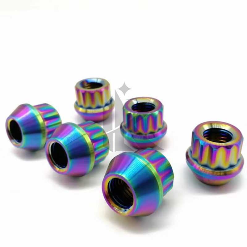 Auto Part Titanium Lug Nuts M12 M14 Gr2 Gr5 Anodized 12 Point Flange Nut Turning Cnc Custom Laser Equipment Manufacture Services