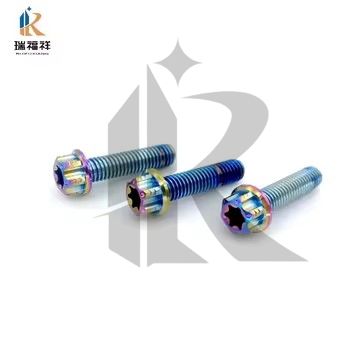 High Quality Custom Torx Flange Motorcycle Bolts Burnt Blue Titanium (Gr5 M6)-Premium Metal Product
