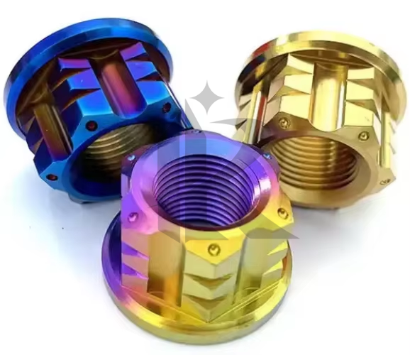 Titanium Alloy Flat Head Anodized Flange Nuts M8 Class 10 UNC Thread 2 Per Bolt for Bicycle Motorcycle Car Rear Axle Spindle