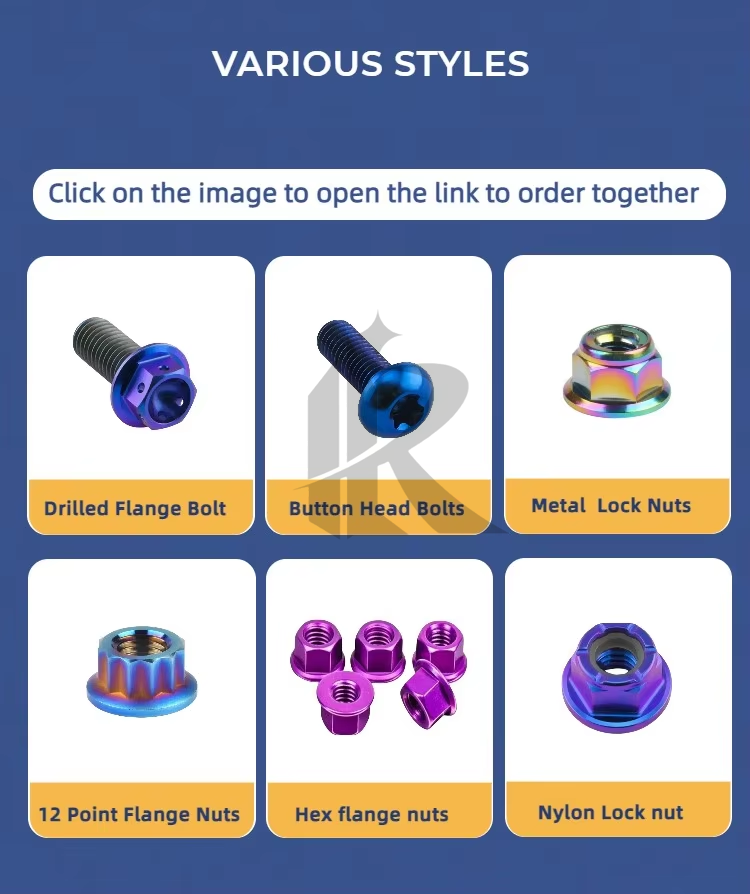 Titanium Alloy Flat Head Anodized Flange Nuts M8 Class 10 UNC Thread 2 Per Bolt for Bicycle Motorcycle Car Rear Axle Spindle Titanium Alloy Flat Head Anodized Flange Nuts M8 Class 10 UNC Thread 2 Per Bolt for Bicycle Motorcycle Car Rear Axle Spindle