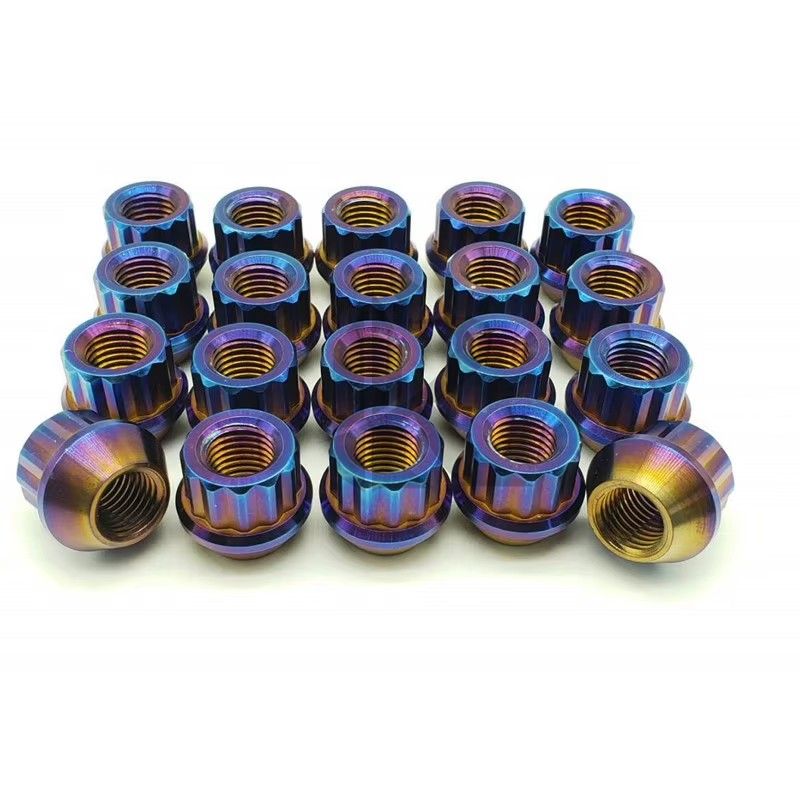 Auto Part Titanium Lug Nuts M12 M14 Gr2 Gr5 Anodized 12 Point Flange Nut Turning Cnc Custom Laser Equipment Manufacture Services